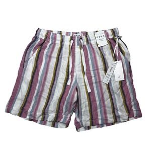 Dash Washable Linen Blend Striped Drawstring Shorts Womens Small NWT Summer
